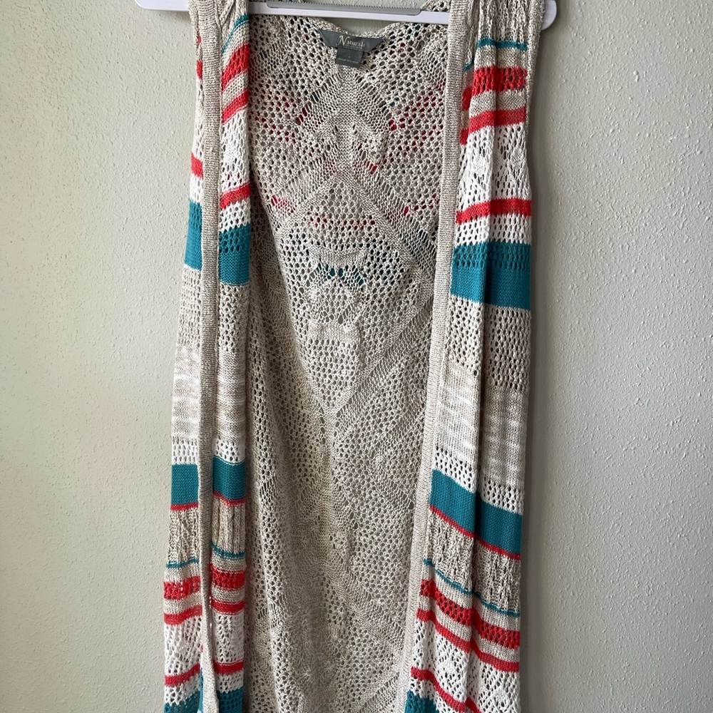 Natural Reflections Beige and Teal Striped Cardigan
